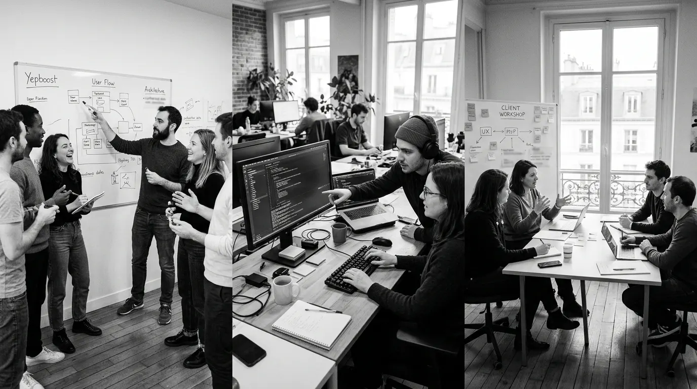 Illustration générée par IA d’ateliers de travail à Paris