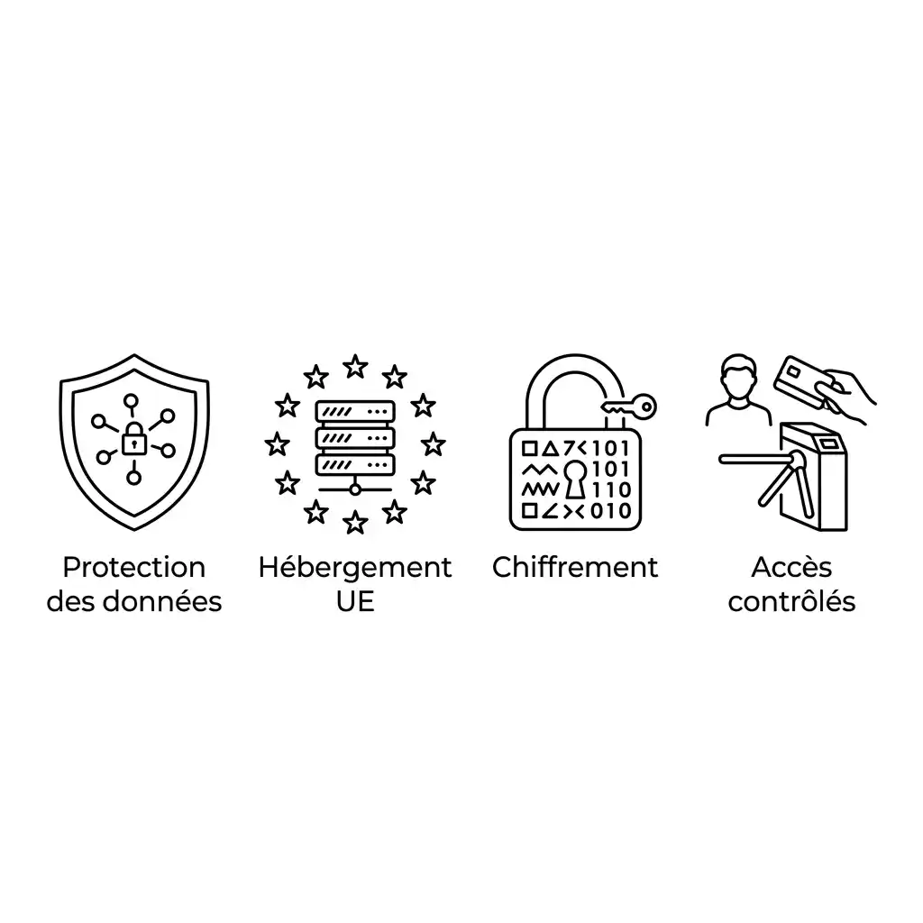 Protection des données, hébergement UE, chiffrement et accès contrôlés